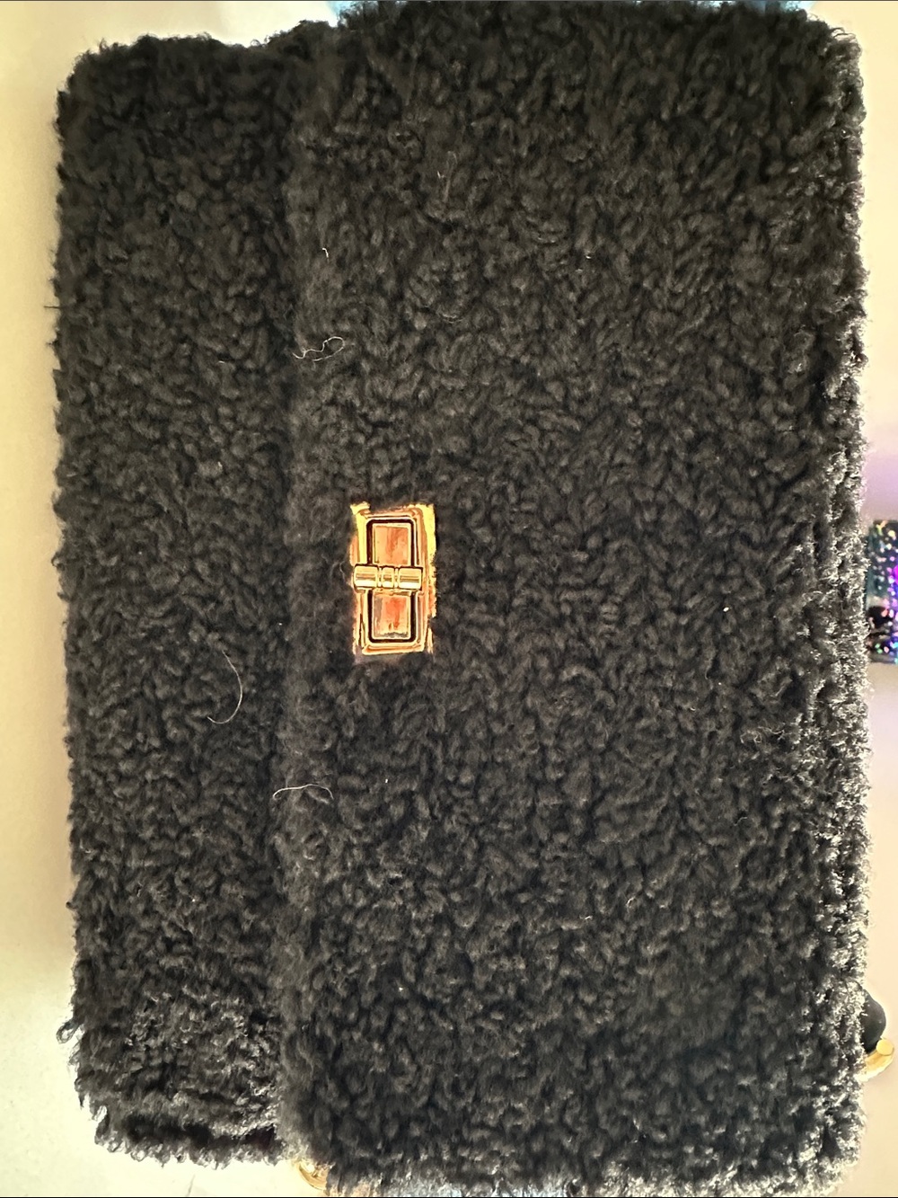 Kids Black Sherpa Scarf with Gold Accent